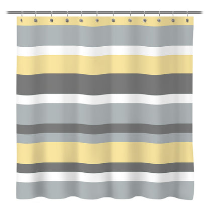 Sunlit Sage Green Gray Horizontal Stripes Water-Repellent Fabric Shower Curtain with Reinforced Metal Grommets Refreshing Striped Design Bathroom Decor, 72x72