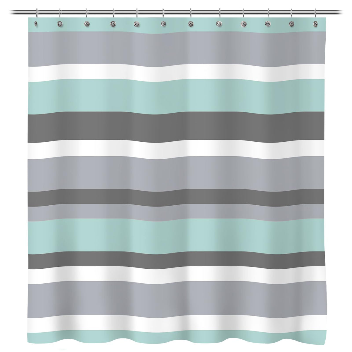 Sunlit Sage Green Gray Horizontal Stripes Water-Repellent Fabric Shower Curtain with Reinforced Metal Grommets Refreshing Striped Design Bathroom Decor, 72x72