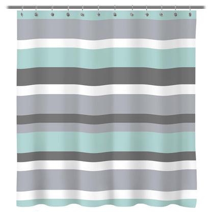 Sunlit Sage Green Gray Horizontal Stripes Water-Repellent Fabric Shower Curtain with Reinforced Metal Grommets Refreshing Striped Design Bathroom Decor, 72x72