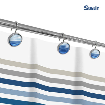 Sunlit Round Crystal Glass Decorative Shower Curtain Hooks, Rust Proof Oil Rubbed Metal Shower Curtain Rings-12 Pack, Gradient Blue