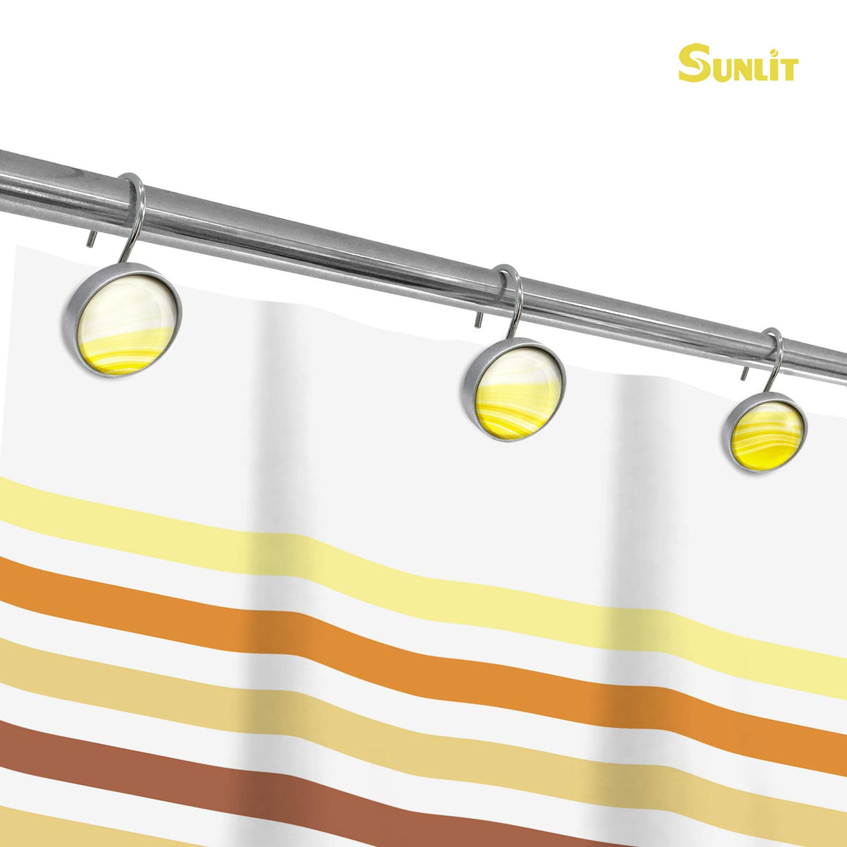 Sunlit Round Crystal Glass Decorative Shower Curtain Hooks, Rust Proof Oil Rubbed Metal Shower Curtain Rings-12 Pack, Gradient Blue