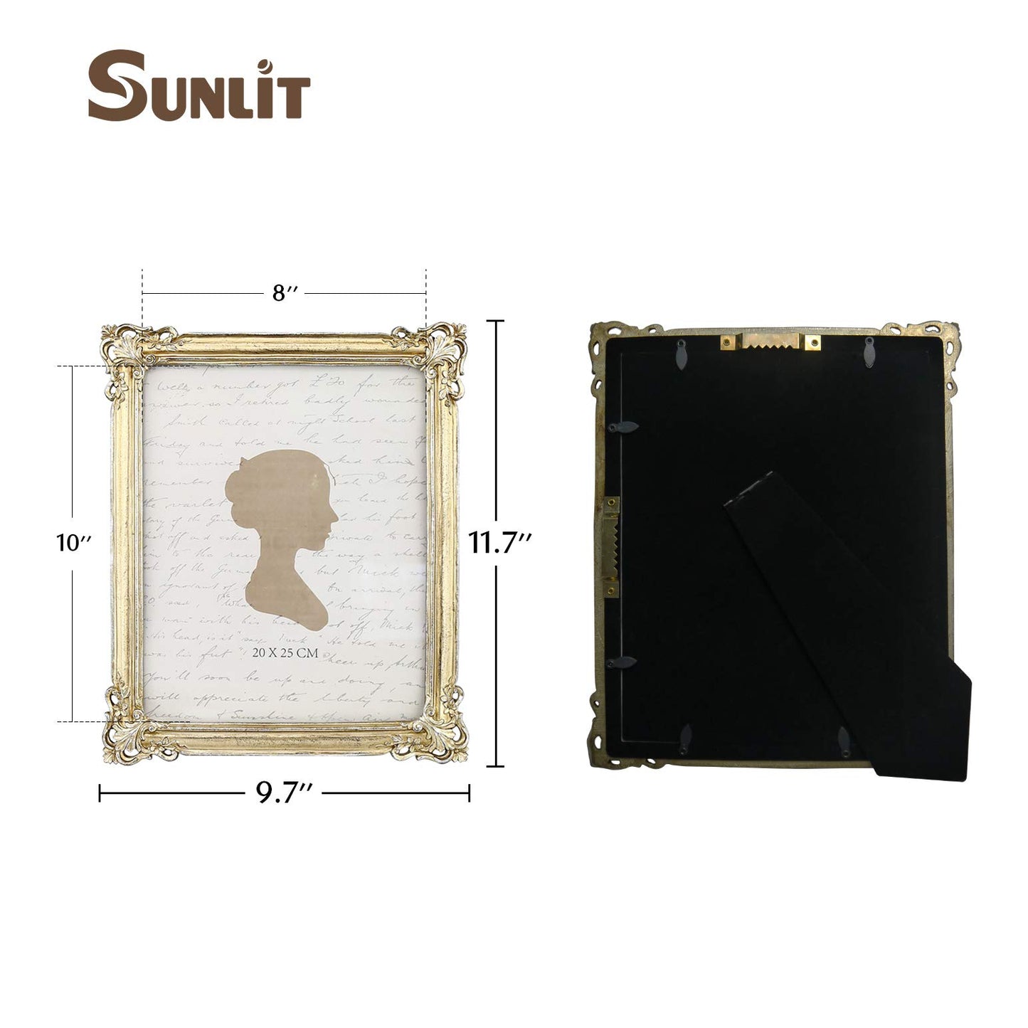 Sunlit Vintage Picture Frame 4x6 Inch, Luxury Antique Photo Frames with Glass Front, Photo Display, Tabletop Wall Hanging, Gift Ideas