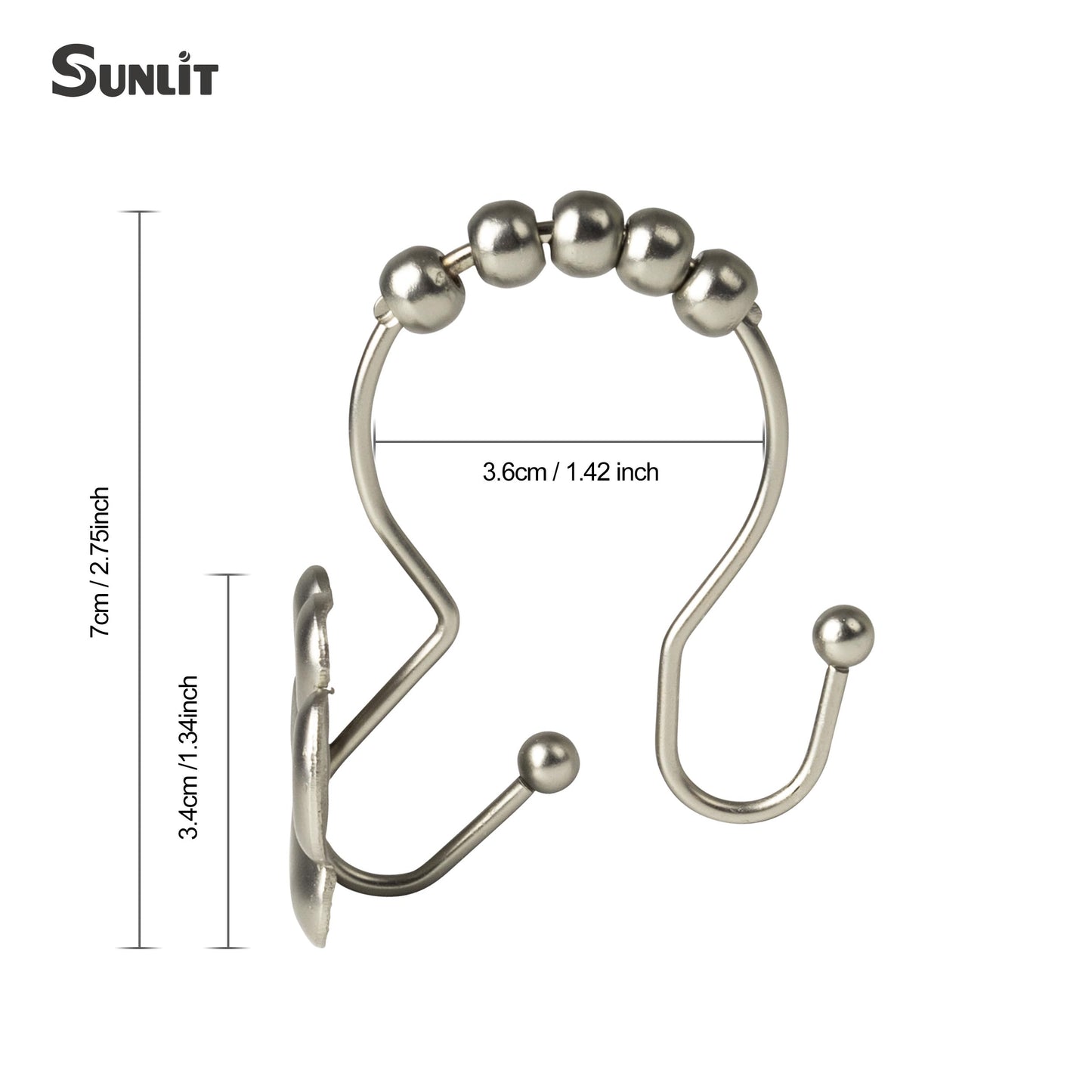 Sunlit Fashion Design Cute Paw Print Polished Double Shower Curtain Hooks for Dog Cat and Bear, Rust Proof Oil Rubbed Metal Shower Curtain Rings-12 Pack