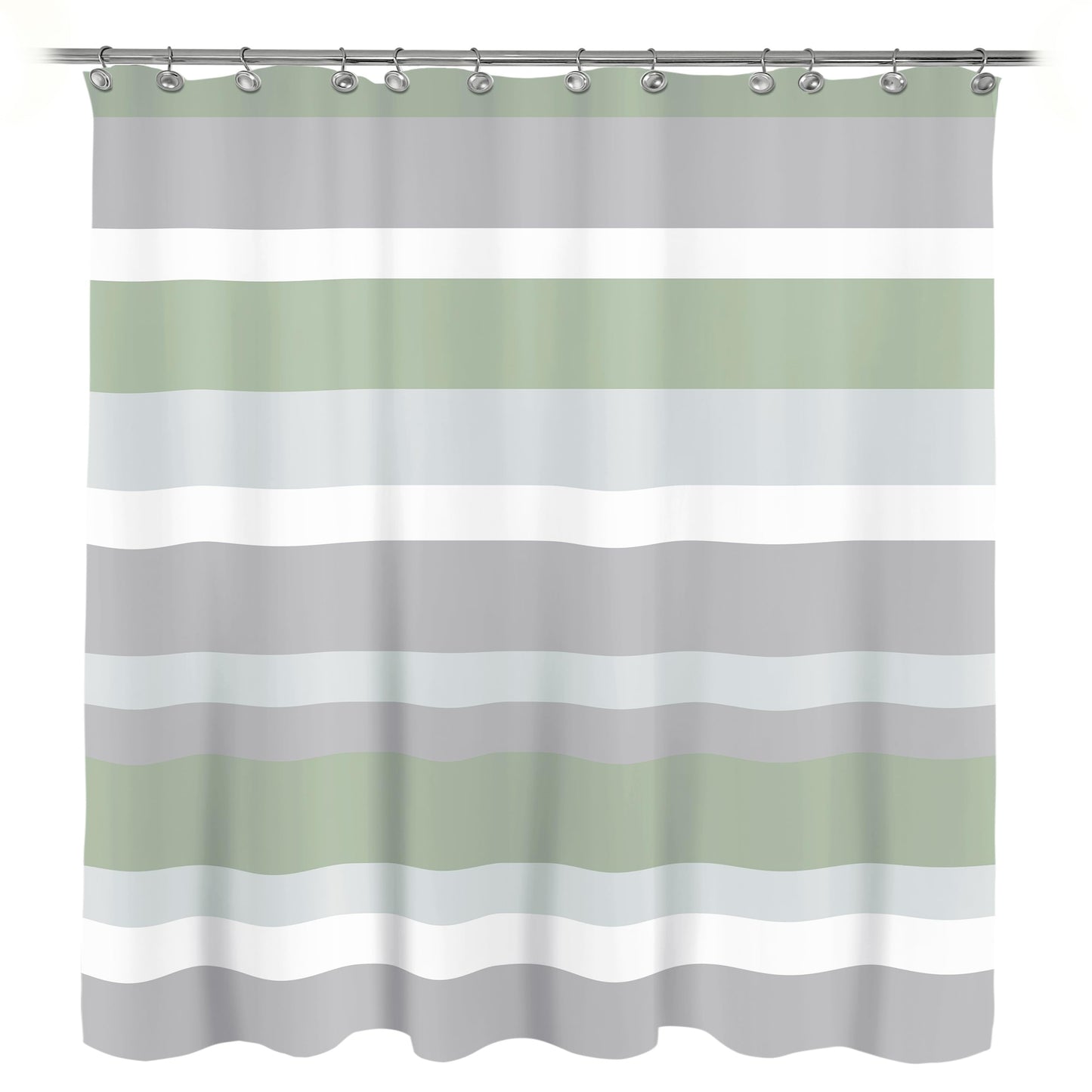 Sunlit Aqua Blue Gray Horizontal Stripes Water-Repellent Fabric Shower Curtain with Reinforced Metal Grommets Refreshing Striped Design Bathroom Decor