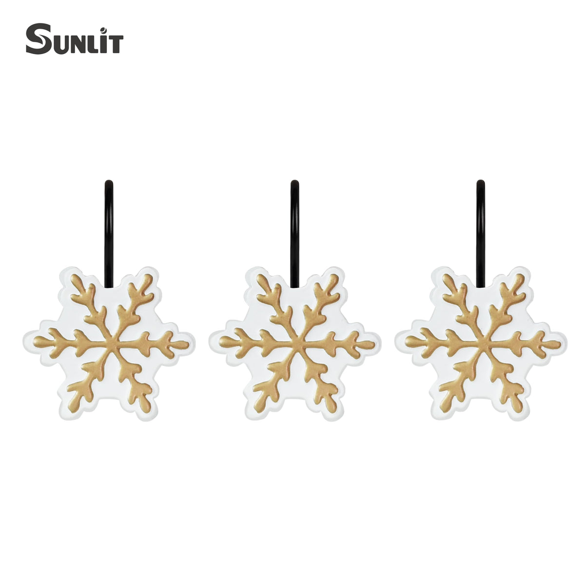 Sunlit Christmas Shower Curtain Hooks Snowflakes Double Shower Curtain Rings, Resin, Red and White Christmas Decor, Winter Bathroom Decoration - 12 Pack