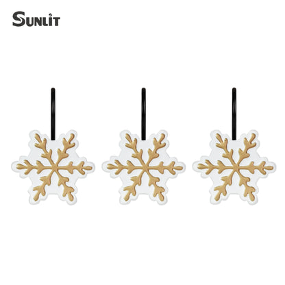 Sunlit Christmas Shower Curtain Hooks Snowflakes Double Shower Curtain Rings, Resin, Red and White Christmas Decor, Winter Bathroom Decoration - 12 Pack