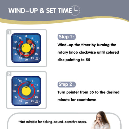 TWENTY5 SEVEN 7.5-Inch Visual Timer, Battery-Free 60-Minute Countdown Clock