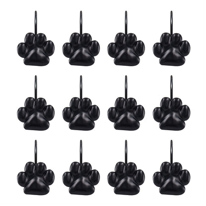 Sunlit Fashion Design Cute Paw Print Polished Shower Curtain Hooks for Dog Cat and Bear, Rust Proof Oil Rubbed Metal Shower Curtain Rings-12 Pack