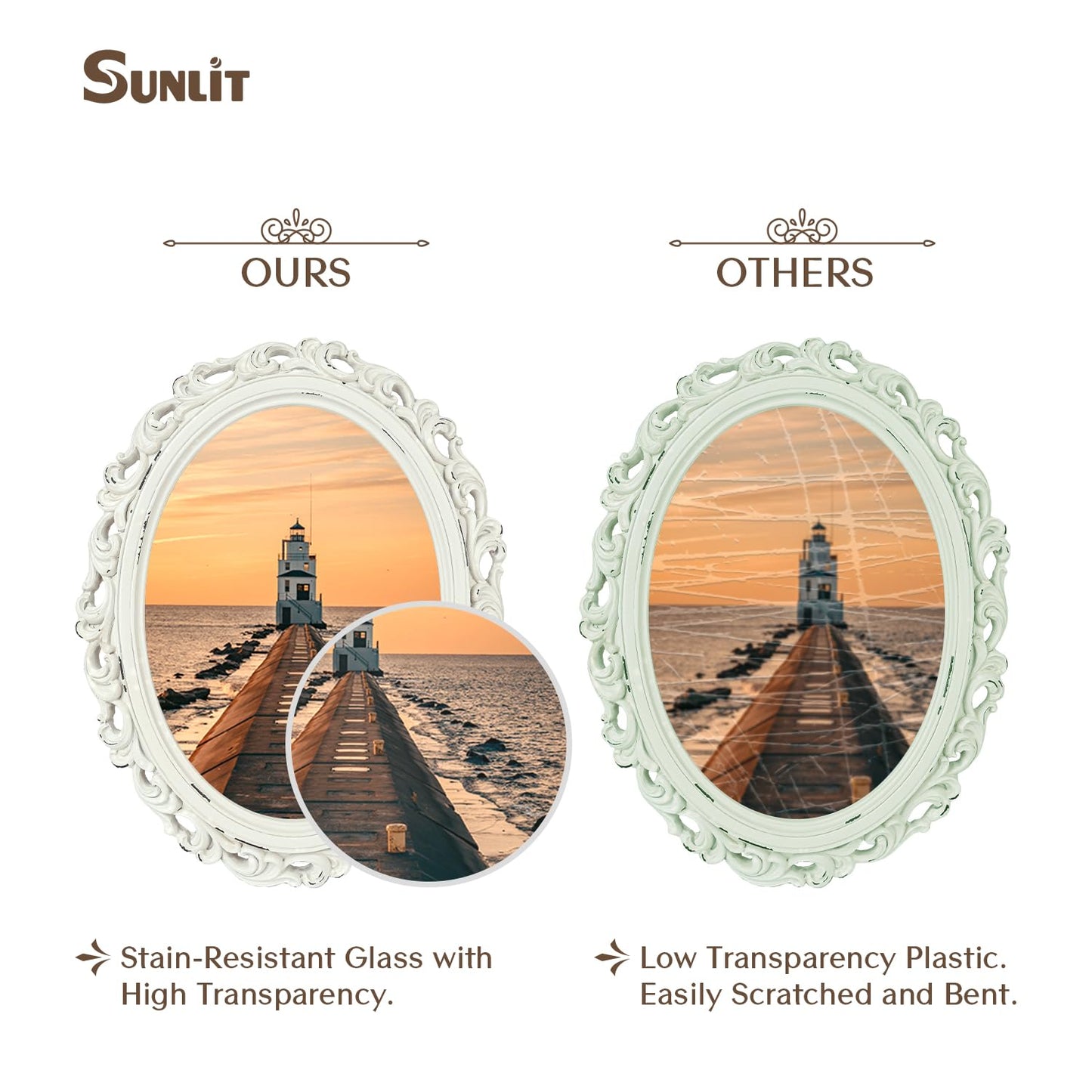 Sunlit Vintage Picture Frame 4x6 Inch, Oval Antique Photo Frames with Glass Front, Luxury Photo Display, Tabletop Wall Hanging, Gift Ideas, Golden Brown
