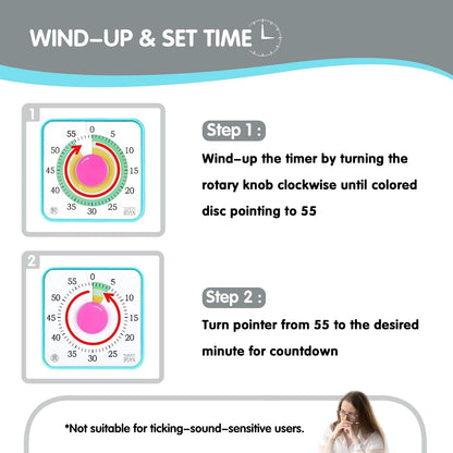 TWENTY5 SEVEN 6-Inch Visual Timer, Battery-Free 60-Minute Countdown Clock