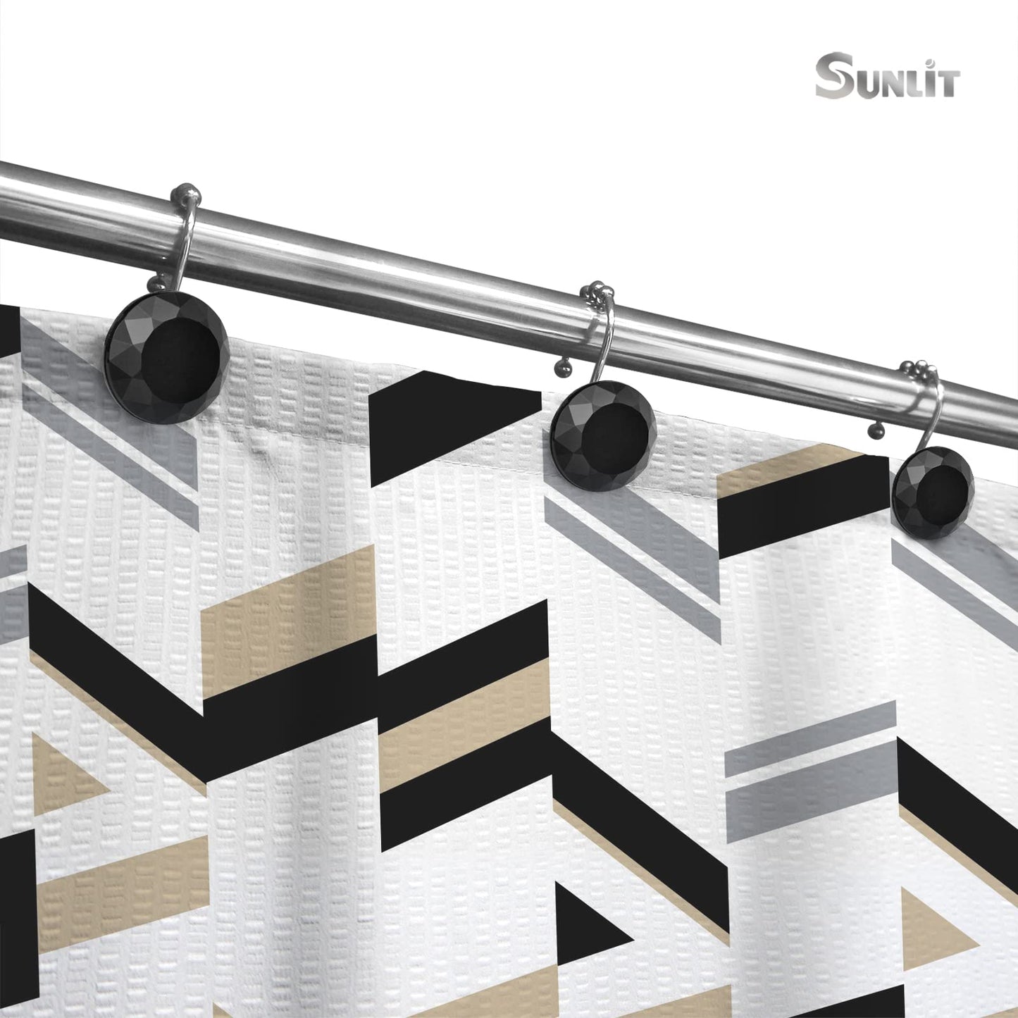 Sunlit Luxury Design Round Clear Diamond Crystal Gem Bling with Glide Balls Double Shower Curtain Hooks, Rust Proof Metal Rhinestones Glam Shower Curtain Rings-12 Pack