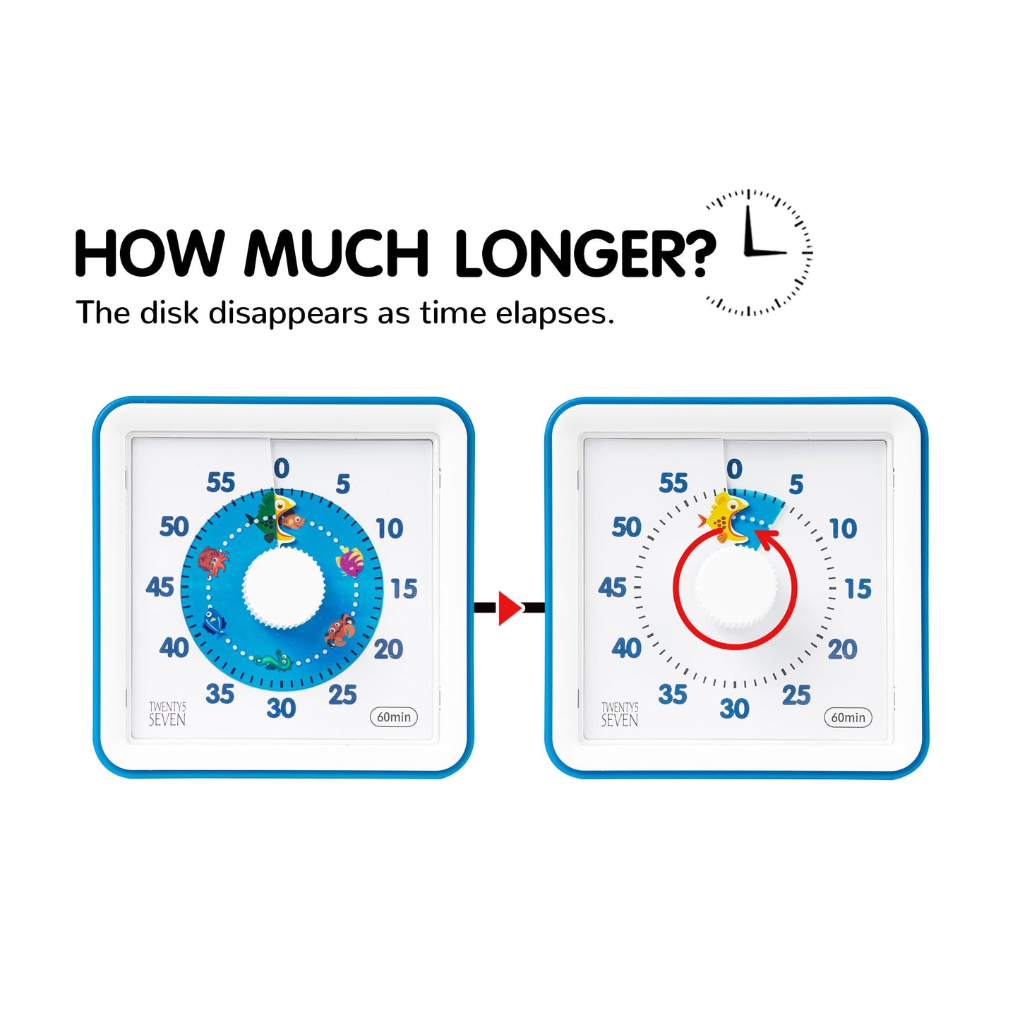 Visual Timer with Protective Case, 60-Minute Countdown Timer for Kids Autism ADHD Classroom Home Office, Countdown Clock for Teaching Work Meeting Time Management, Hungry Blue Fish