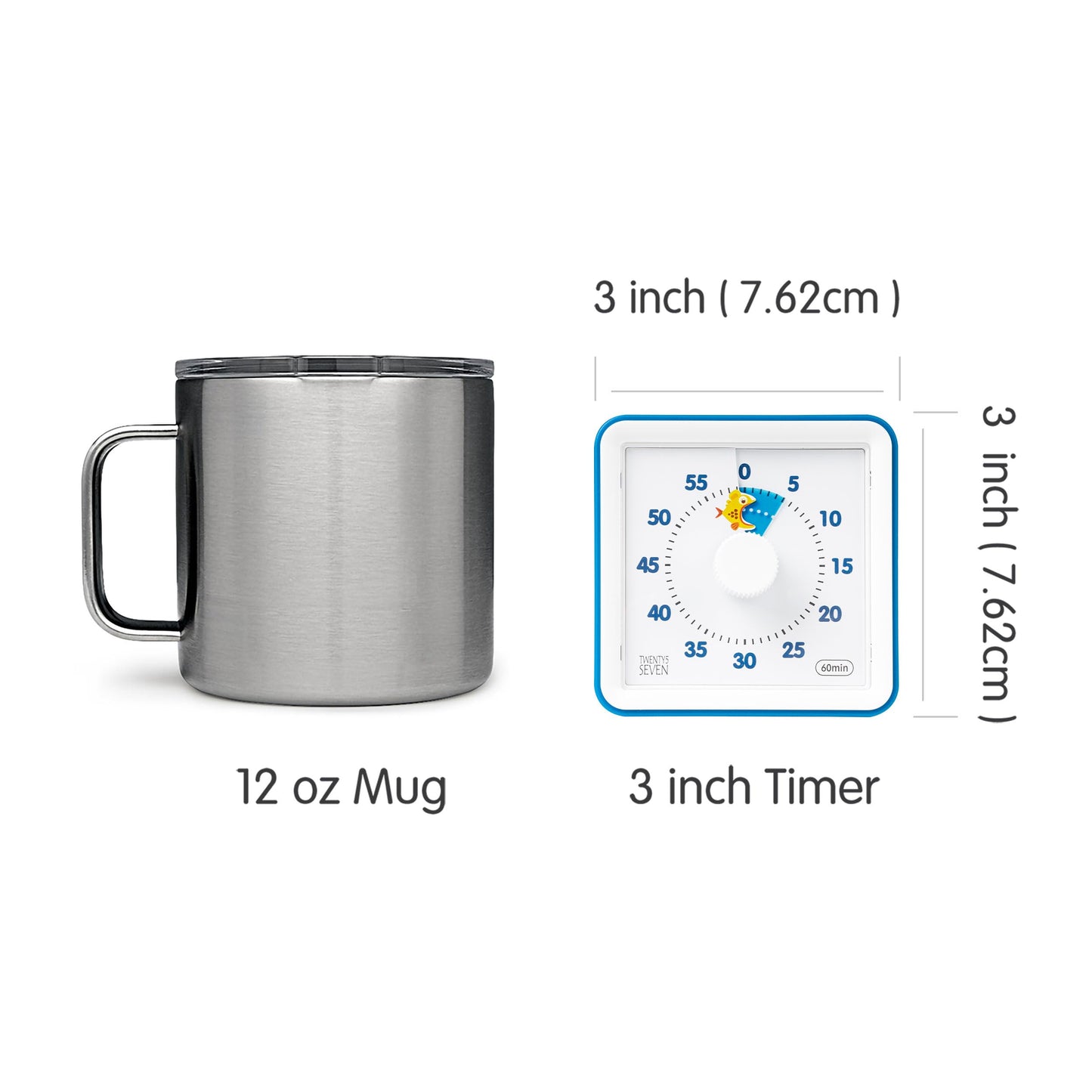 Visual Timer with Protective Case, 60-Minute Countdown Timer for Kids Autism ADHD Classroom Home Office, Countdown Clock for Teaching Work Meeting Time Management, Hungry Blue Fish