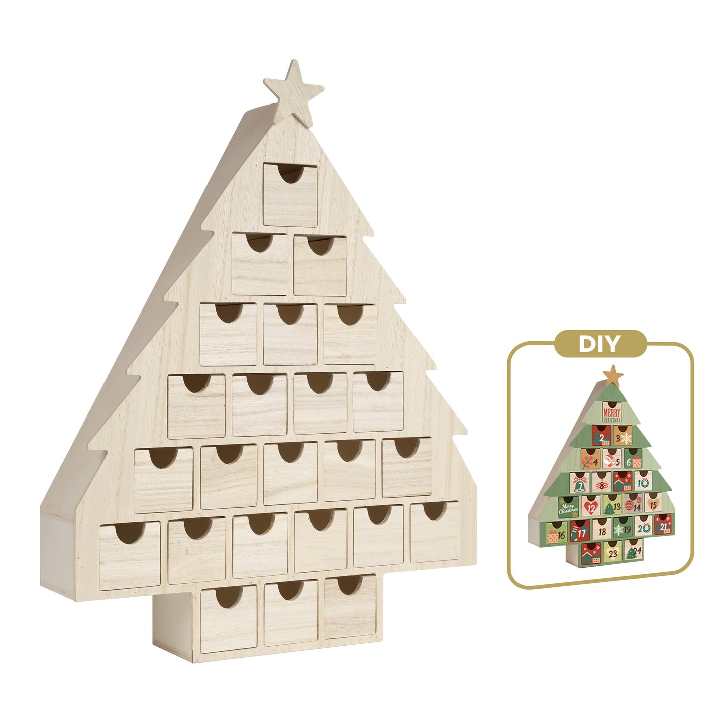 Sunlit Christmas Wooden Advent Calendar with Drawers, Unfinished Wooden, Chalet Shaped Countdown Calendar Ready to Decorate and Personalize | Craft Storage Box | DIY Guru and Crafters