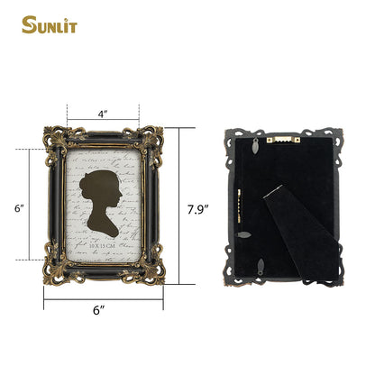 Sunlit Vintage Picture Frame 4x6 Inch, Luxury Antique Photo Frames with Glass Front, Photo Display, Tabletop Wall Hanging, Gift Ideas