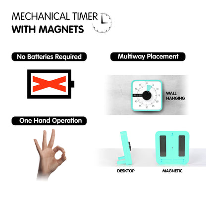 TWENTY5 SEVEN Countdown Timer 7.5 inch; 60 Minute 1 Hour Visual Timer – Classroom Teaching Tool Office Meeting, Mechanical Countdown Clock for Kids Exam Time Management Magnetic, Sky Blue