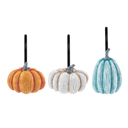 Sunlit Fall Pumpkin Decorative Shower Curtain Hooks, Autumn Harvest Festival Shower Curtain Rings, Resin, Orange Farmhouse Bathroom Curtain Hangers Decoration, Set of 12