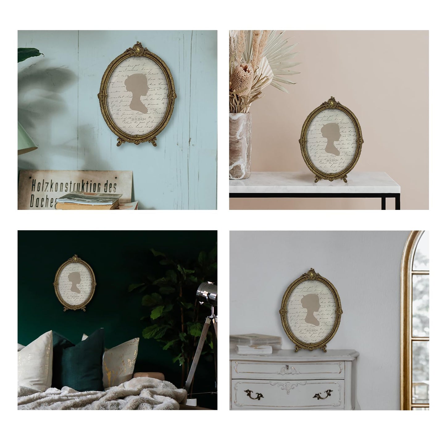 Sunlit Vintage Picture Frame 4x6 Inch, Oval Antique Photo Frames with Glass Front, Luxury Photo Display, Tabletop Wall Hanging, Gift Ideas, Brown