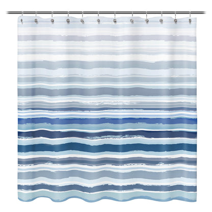 Sunlit Sunset Ombre Striped Shower Curtain, Blue and Orange Textured Slubbed Fabric Shower Curtain for Bathroom Decoration, Gradient Stripe Bathroom Curtain, 72x72