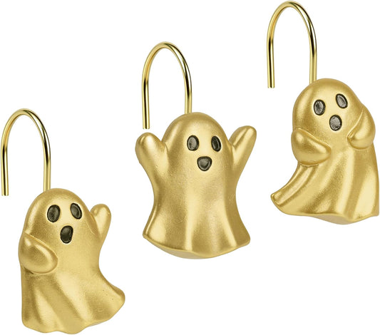 Sunlit Ghost Shower Curtain Hooks, Home Decorative Shower Curtain Rings for Bathroom, Halloween Shower Curtain Hangers Bathroom Accessories, Set of 12, Golden