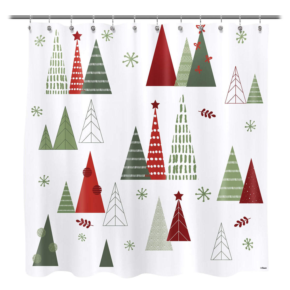 Sunlit Blue Fluorescent Christmas Snowflake Tree with Dark Blue Background Fabric Shower Curtain, Bathroom Home Office Holiday Wall Decoration as Tapestry and Photo Booth Backdrop