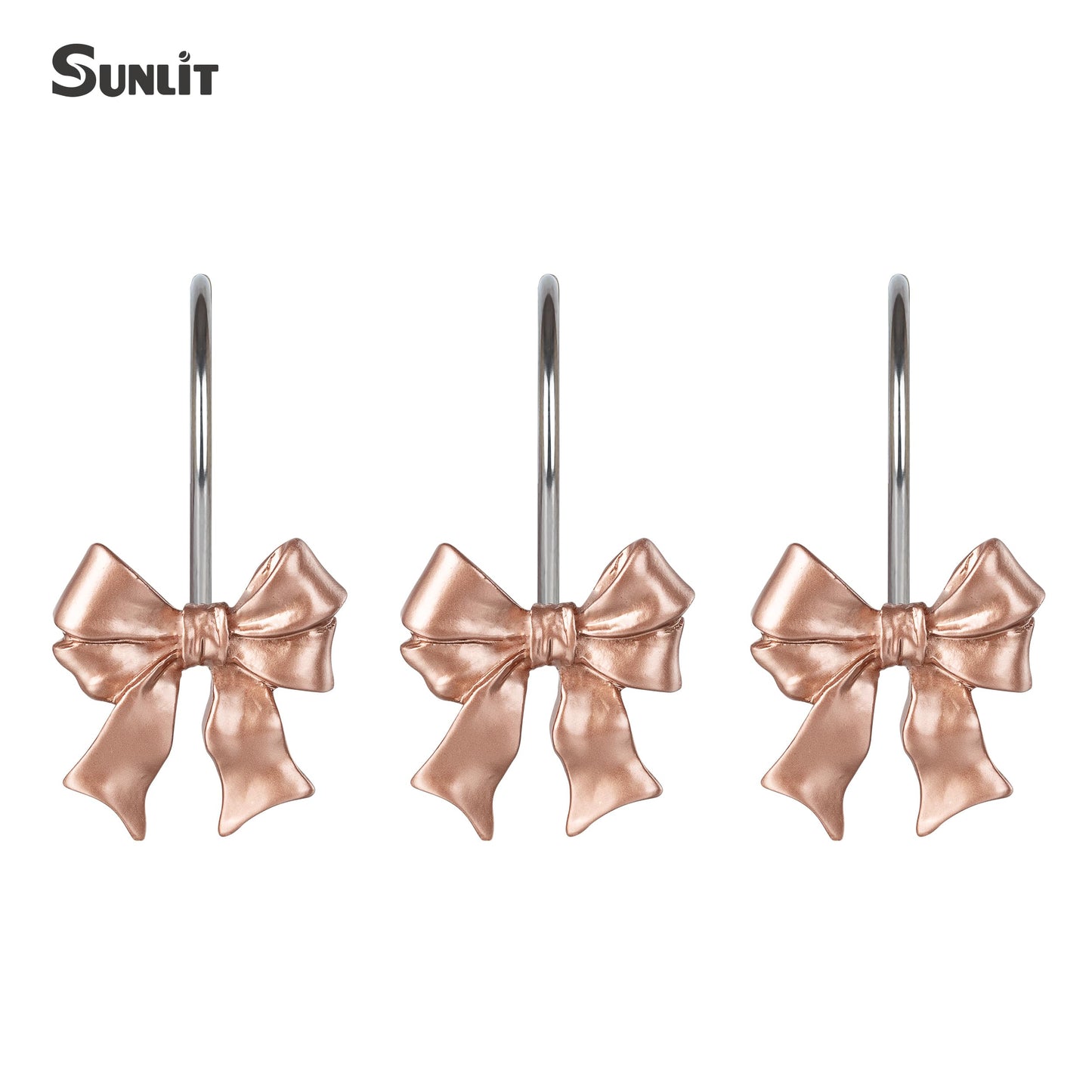 Sunlit Cute Bow Knot Shower Curtain Hooks, Home Decorative Shower Curtain Rings for Bathroom, Resin Shower Curtain Hangers Bathroom Accessories, Set of 12, Pink