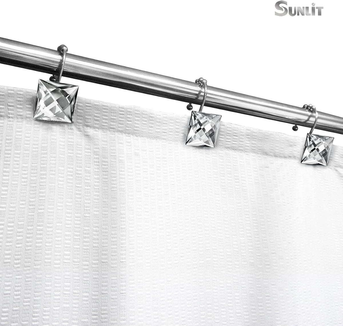 Sunlit Square Rhinestone Shower Curtain Hooks with Glide Balls, 12 Pack