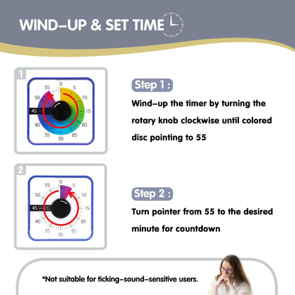 TWENTY5 SEVEN 6-Inch Visual Timer, Battery-Free 60-Minute Countdown Clock
