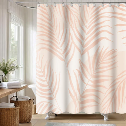 Sunlit 36x72 Inches Sage Green Textured Slubbed Fabric Shower Curtain, Mid Century Modern Palm Leaf Small Stall Shower Curtains for Bathroom Decoration, RV Half Size Narrow Boho Bathroom Curtains