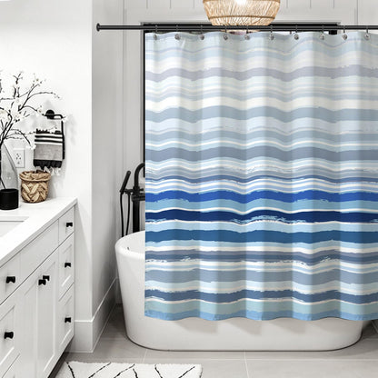Sunlit Sunset Ombre Striped Shower Curtain, Blue and Orange Textured Slubbed Fabric Shower Curtain for Bathroom Decoration, Gradient Stripe Bathroom Curtain, 72x72