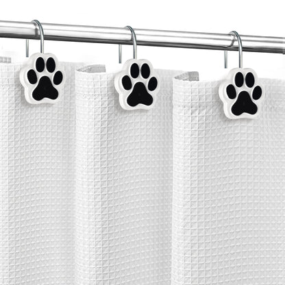 Sunlit Cute Paw Print Decorative Shower Curtain Hooks for Dog Cat Bear, Resin, Lovely Shower Curtain Rings for Kids, Bathroom Decoration Curtain, 12 Pack, Black and White
