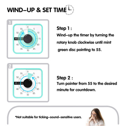 TWENTY5 SEVEN Countdown Timer 7.5 inch; 60 Minute 1 Hour Visual Timer – Classroom Teaching Tool Office Meeting, Mechanical Countdown Clock for Kids Exam Time Management Magnetic, Sky Blue