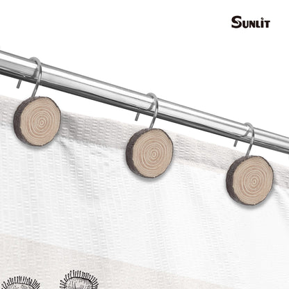 Sunlit Farmhouse Wooden Slices Shower Curtain Hooks, Rustic Home Decorative Shower Curtain Rings with Black Hooks for Bathroom, Resin Shower Curtain Hangers Bathroom Accessories, Set of 12