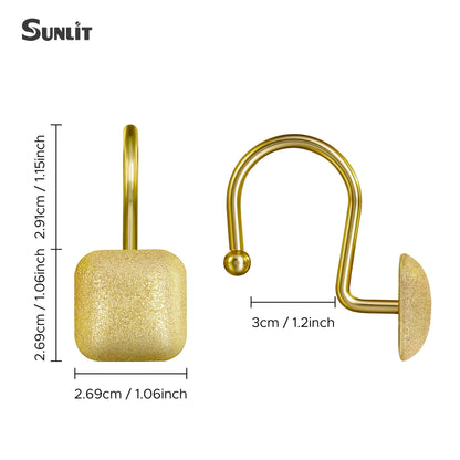 Sunlit Gold Shower Curtain Hooks, Square Metal Home Decorative Shower Curtain Rings for Bathroom, Modern Shower Curtain Hangers Bathroom Accessories, Set of 12