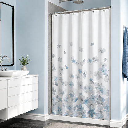 Sunlit Floral Fabric Shower Curtain, Design Simple Style Yellow and Gray Flower Blossoms Shower Curtains for Bathroom Decor with White Background, Machine Washable, 72x72
