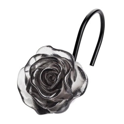 Sunlit Rose Shower Curtain Hooks, Home Decorative Flower Shower Curtain Rings for Bathroom, Resin, Pink Floral Shower Curtain Hanger Hooks for Living Room, Set of 12