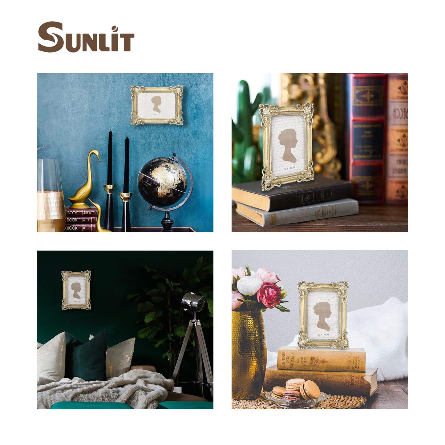 Sunlit Vintage Picture Frame 4x6 Inch, Luxury Antique Photo Frames with Glass Front, Photo Display, Tabletop Wall Hanging, Gift Ideas