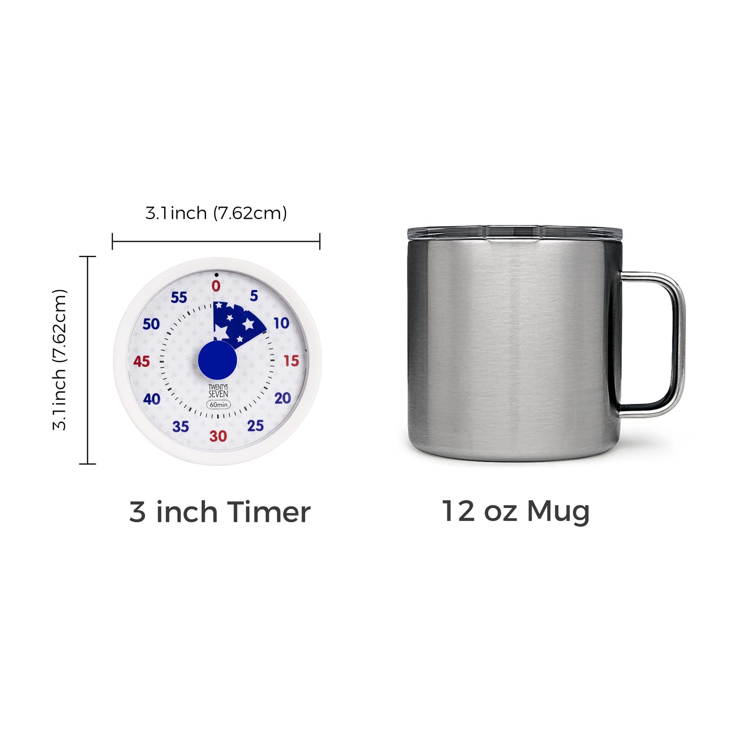 TWENTY5 SEVEN Countdown Timer 3 inch, Silent 60 Minute 1 Hour Visual Timer with Pause Function, Magnetic Classroom Teaching Tool Office Meeting, Countdown Clock for Kids Time Management, Blue Stars
