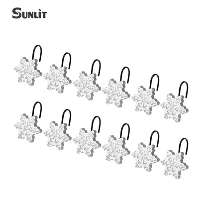 Sunlit Christmas Shower Curtain Hooks Snowflakes Double Shower Curtain Rings, Resin, Red and White Christmas Decor, Winter Bathroom Decoration - 12 Pack