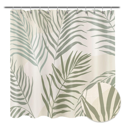 Sunlit Pink Textured Slubbed Fabric Shower Curtain, Mid Century Modern Palm Leaf Shower Curtains for Bathroom Decoration, Boho Botanical Bathroom Curtains, 72x72