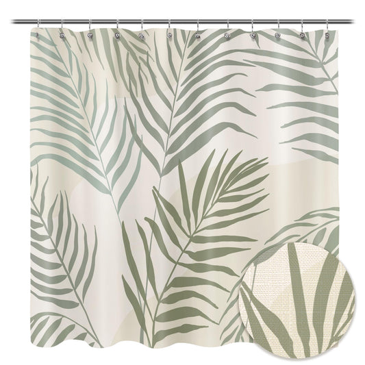 Sunlit Pink Textured Slubbed Fabric Shower Curtain, Mid Century Modern Palm Leaf Shower Curtains for Bathroom Decoration, Boho Botanical Bathroom Curtains, 72x72