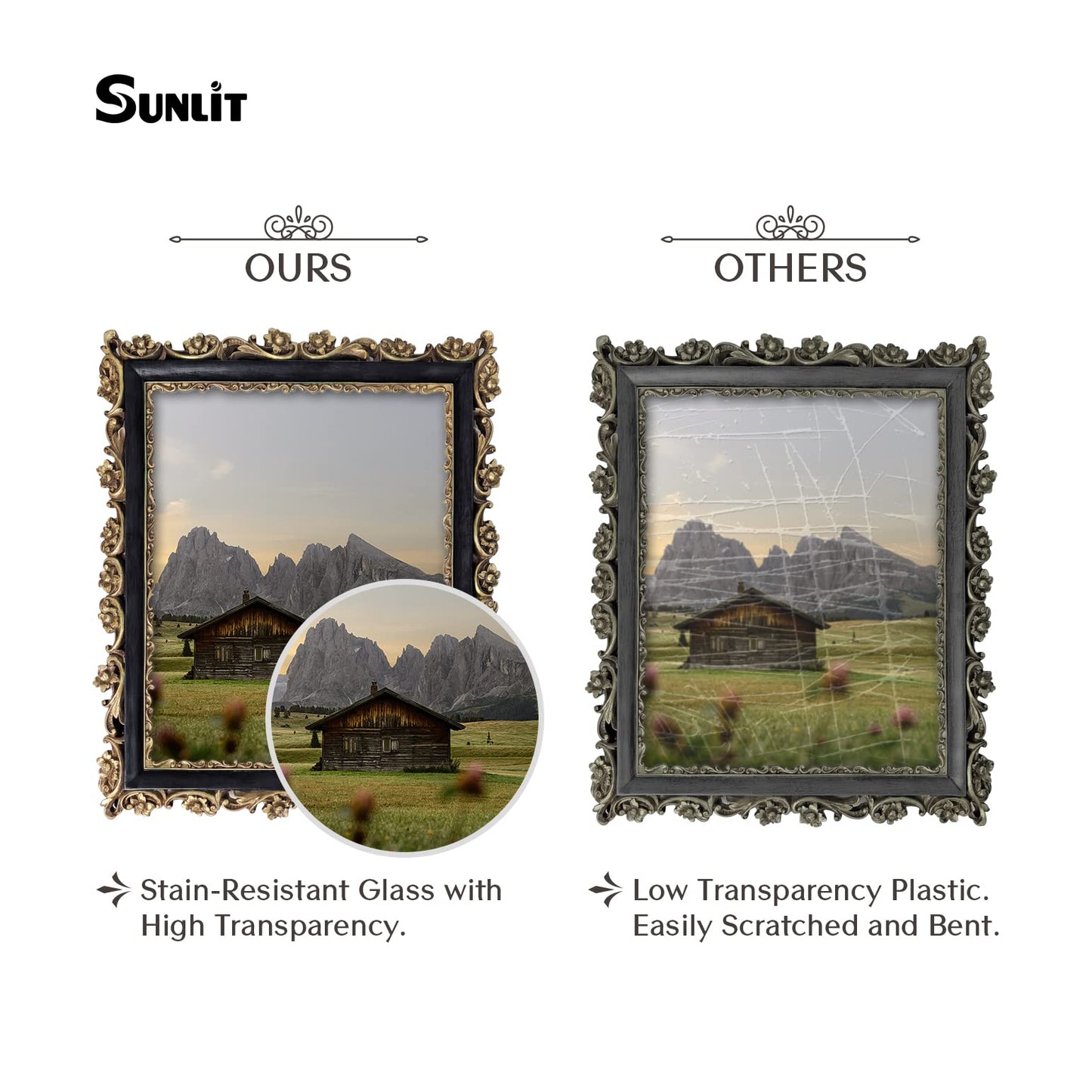 Sunlit Vintage Picture Frame 4x6 Inch, Luxury Antique Photo Frames with Glass Front, Photo Display, Tabletop Wall Hanging, Gift Ideas, Retro Blue and Gold
