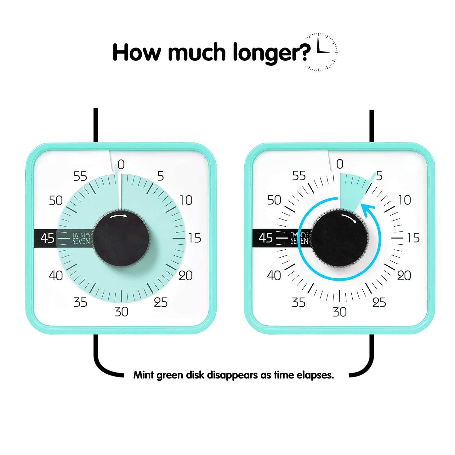 TWENTY5 SEVEN Countdown Timer 7.5 inch; 60 Minute 1 Hour Visual Timer – Classroom Teaching Tool Office Meeting, Mechanical Countdown Clock for Kids Exam Time Management Magnetic, Sky Blue