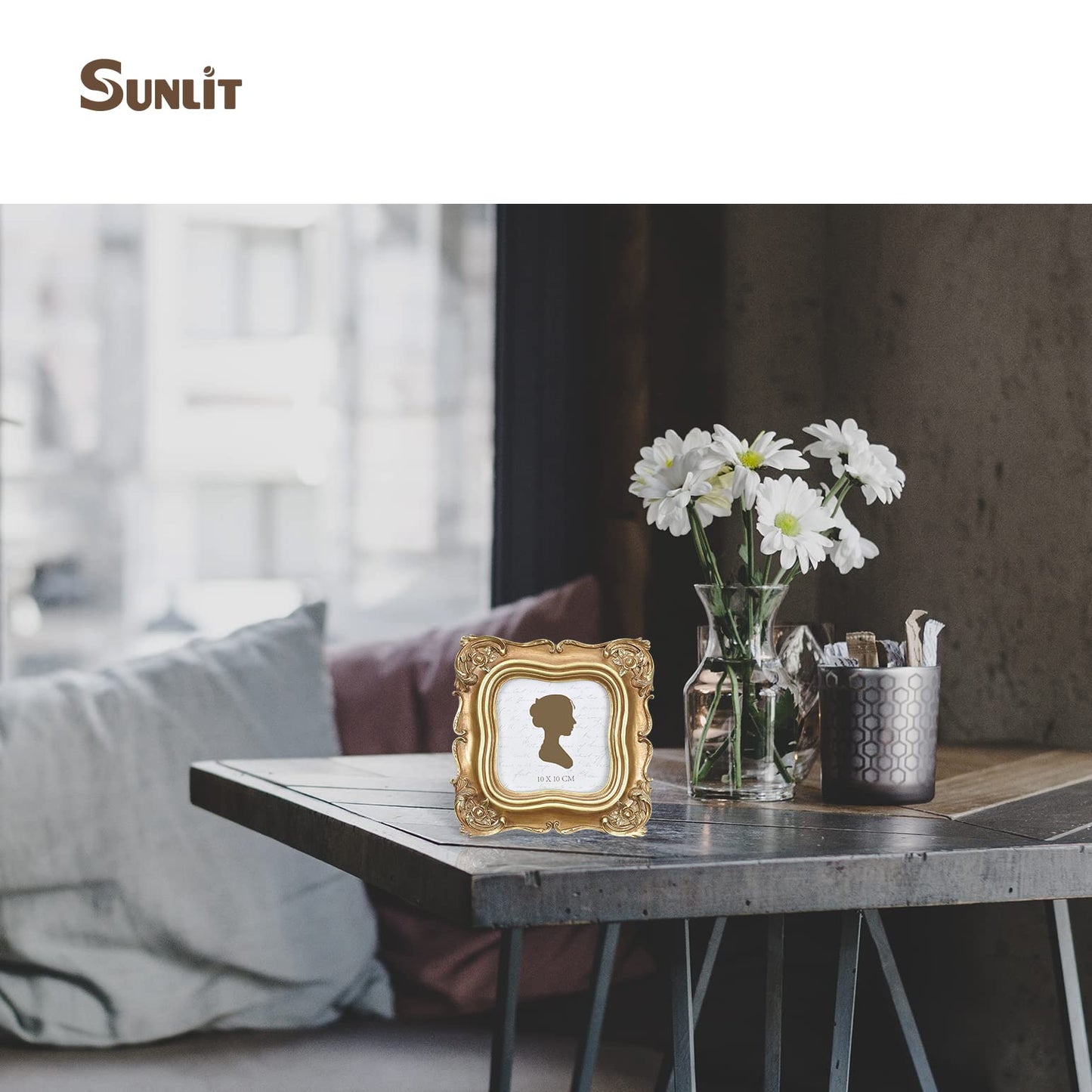 Sunlit Vintage Small Picture Frame 2.5x3.5 Inch, Antique Mini Polaroid Photo Frames with Glass Front, Luxury Wallet Size Picture Frames, Tiny Photo Frames Display Tabletop Wall Hanging Gift Ideas, Gold