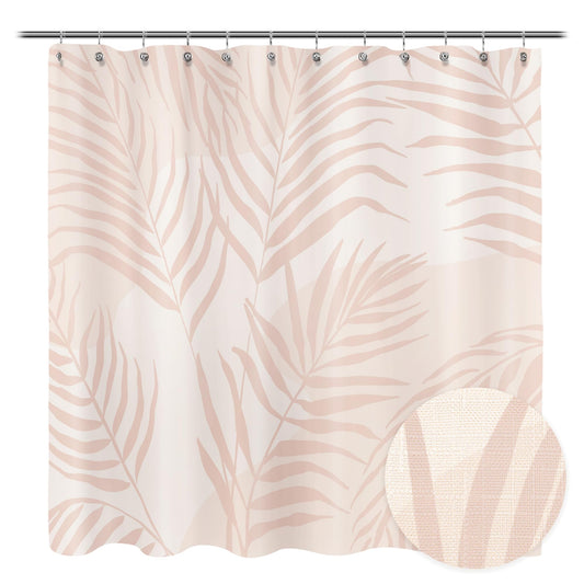 Sunlit 36x72 Inches Sage Green Textured Slubbed Fabric Shower Curtain, Mid Century Modern Palm Leaf Small Stall Shower Curtains for Bathroom Decoration, RV Half Size Narrow Boho Bathroom Curtains