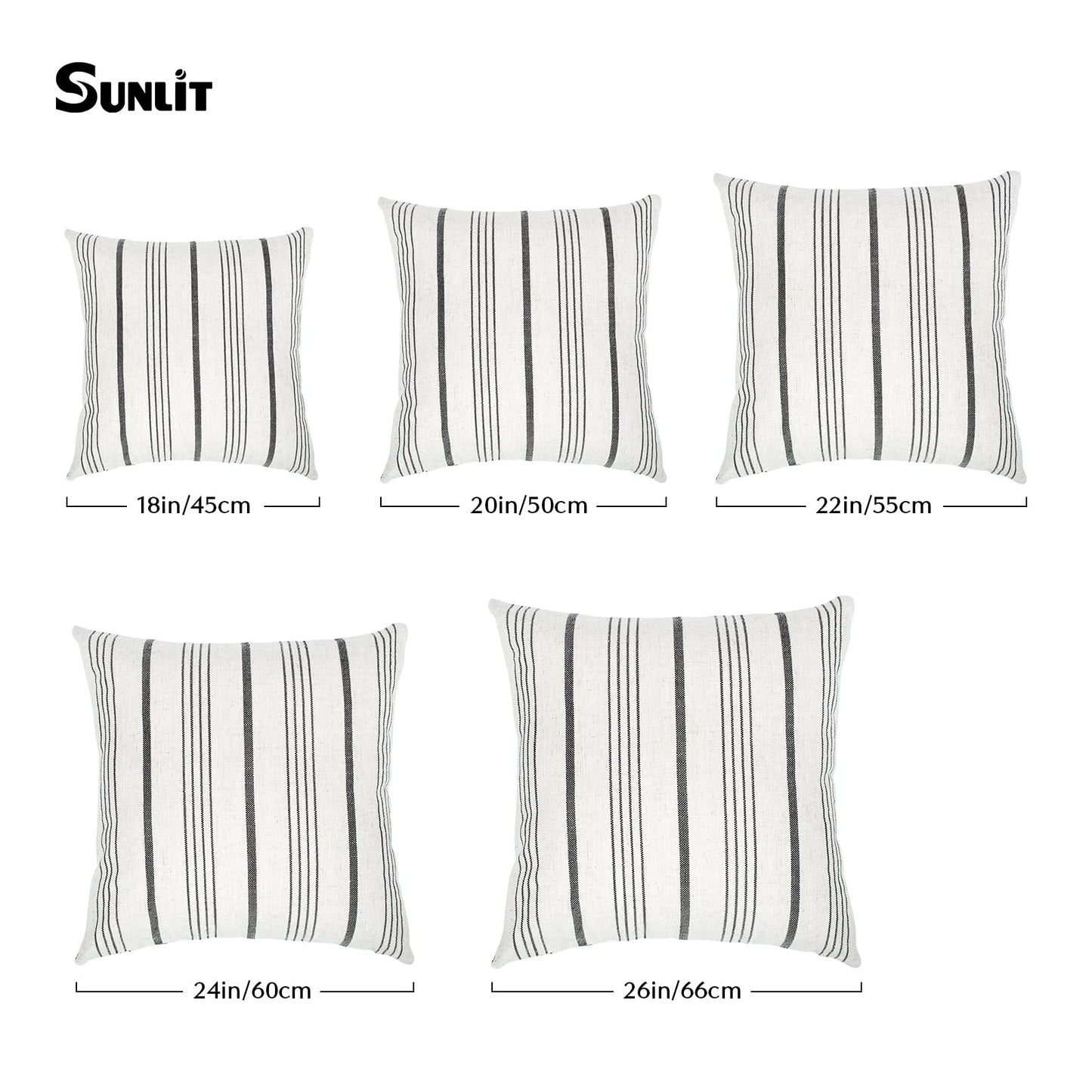Sunlit Decorative Farmhouse Throw Pillow Case, Set of 2 Cream/Off-White with Black Stripes Modern Accent Square Pillow Cover, 22" x 22", Textured Linen Throw Cushion Covers for Couch Chair Bedroom