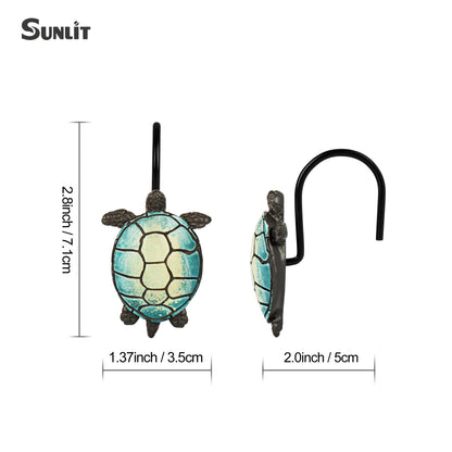 Sunlit Tilt Sea Turtle Shower Curtain Hooks, Home Decorative Shower Curtain Rings with Black Hooks for Bathroom, Resin, Ocean Shower Curtain Hanger Hooks for Kid Room Living Room, Set of 12