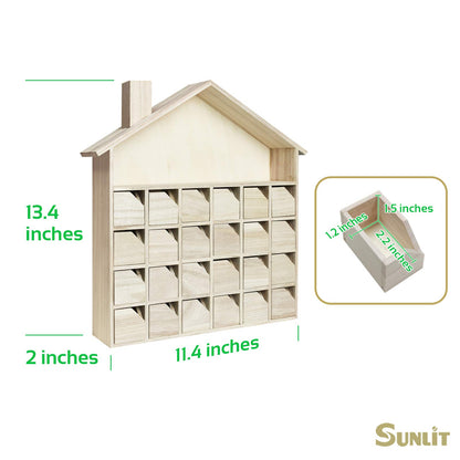 Sunlit Christmas Wooden Advent Calendar with Drawers, Unfinished Wooden, Chalet Shaped Countdown Calendar Ready to Decorate and Personalize | Craft Storage Box | DIY Guru and Crafters