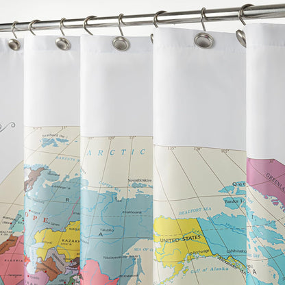 Sunlit Updated World Map Fabric Shower Curtain, Map of The World with Detailed Major Cities Shower Curtains for Kids, Geography Educational Bathroom Curtain, Large Home Decor Wall Map, 71" x 71"