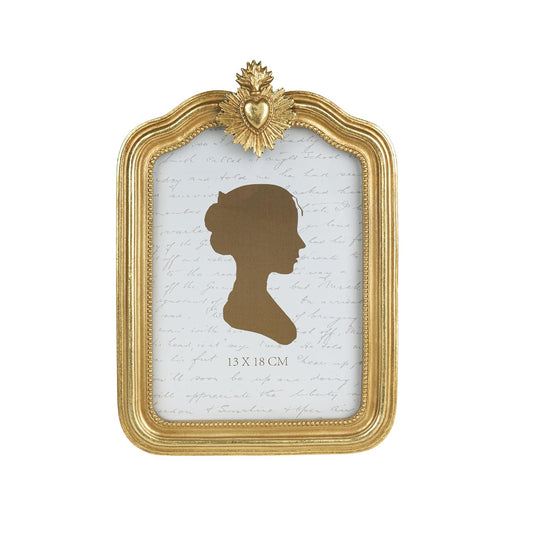 Sunlit Vintage Picture Frame 5x7 Inch, Antique Photo Frames with Glass Front, Small Heart Luxury Photo Display, Tabletop Wall Hanging, Gift Ideas, Gold